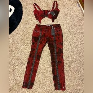 Dolls Kill Darker Wavs modulation red acid wash jeans and corset top. Size S